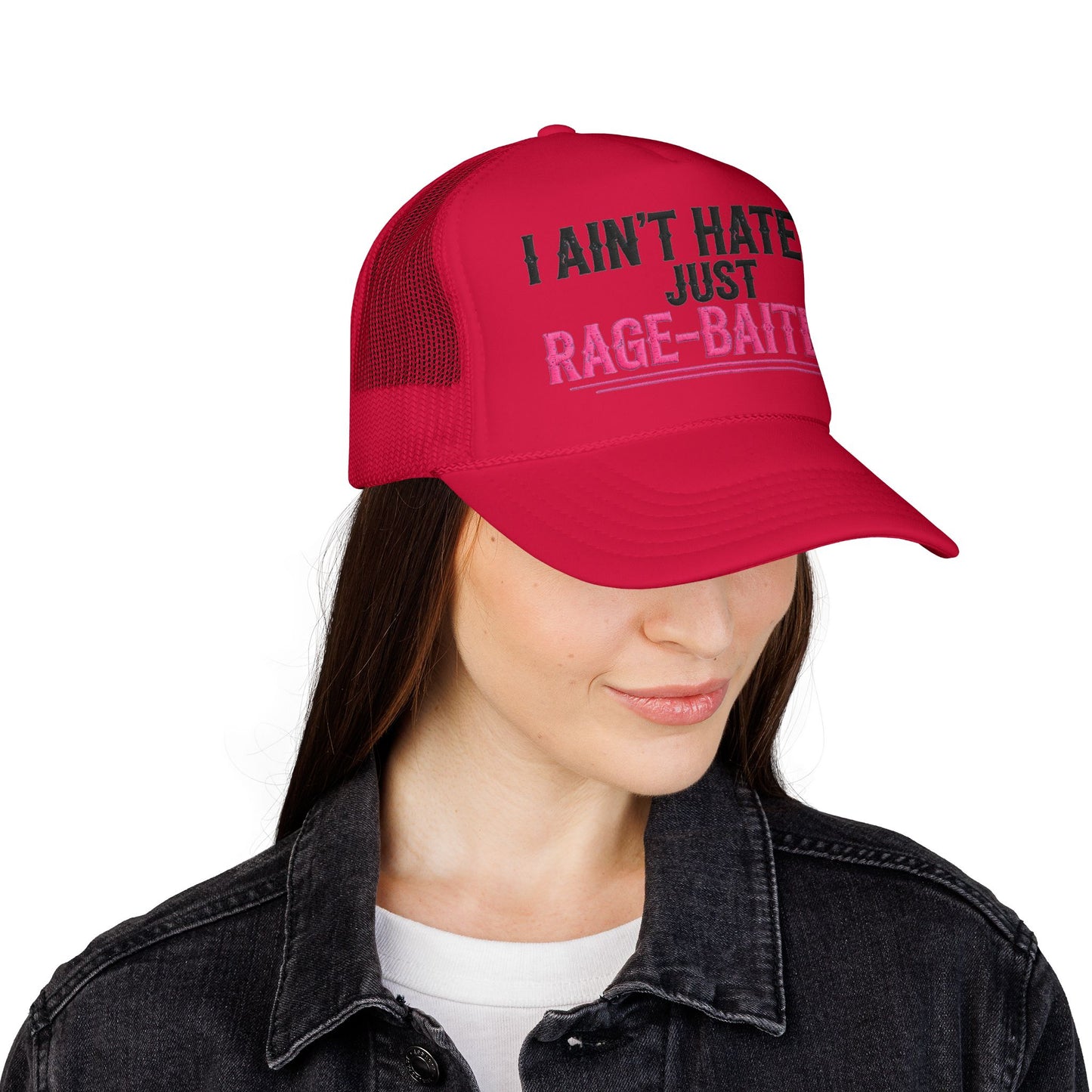 I Ain't Hated Just Rage-Baited Hat - Pink Trucker Hat - Funny Sarcastic Trucker Cap - Western Rage Baited Gift - Embroidered Look
