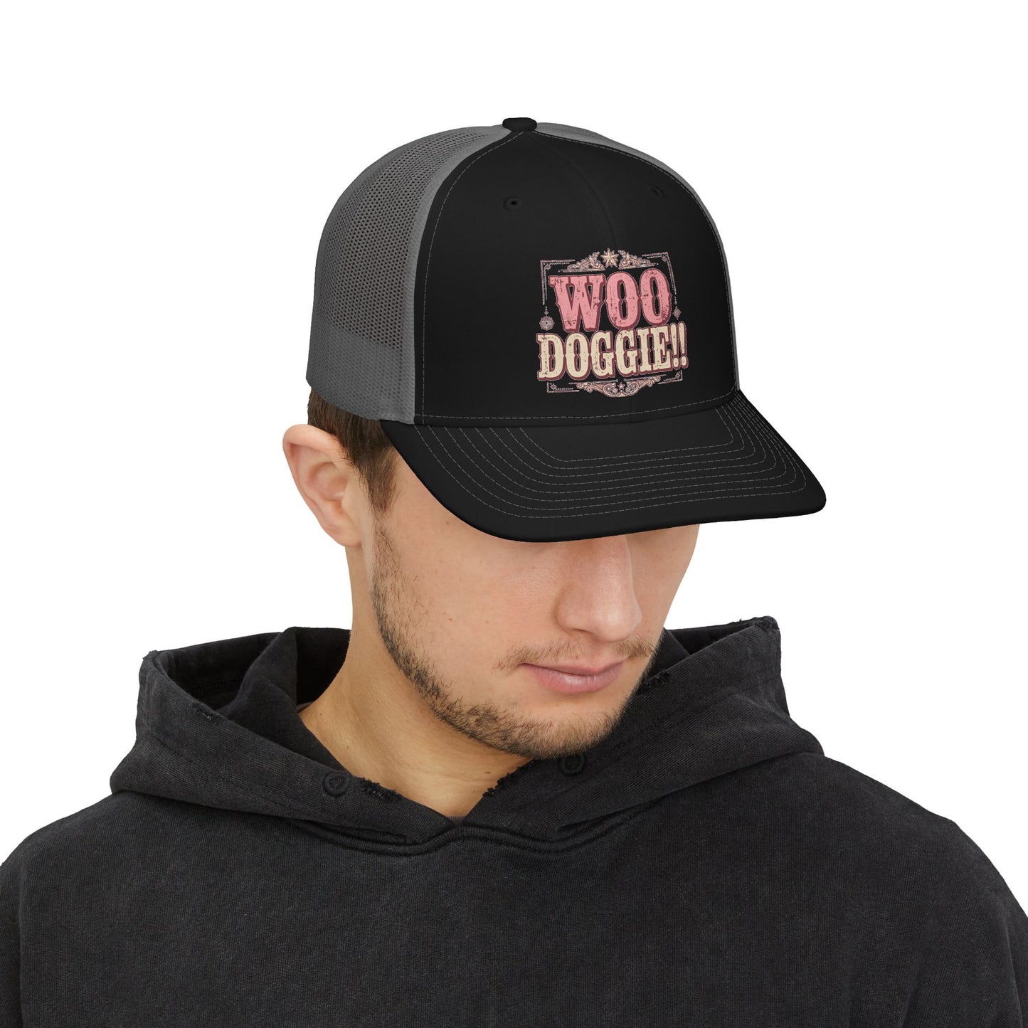 Woo Doggie Trucker Hat- Embroidered Cowboy Hat- Funny Dog Mom Trucker Cap- Western Dog Lover Gift Mesh Back