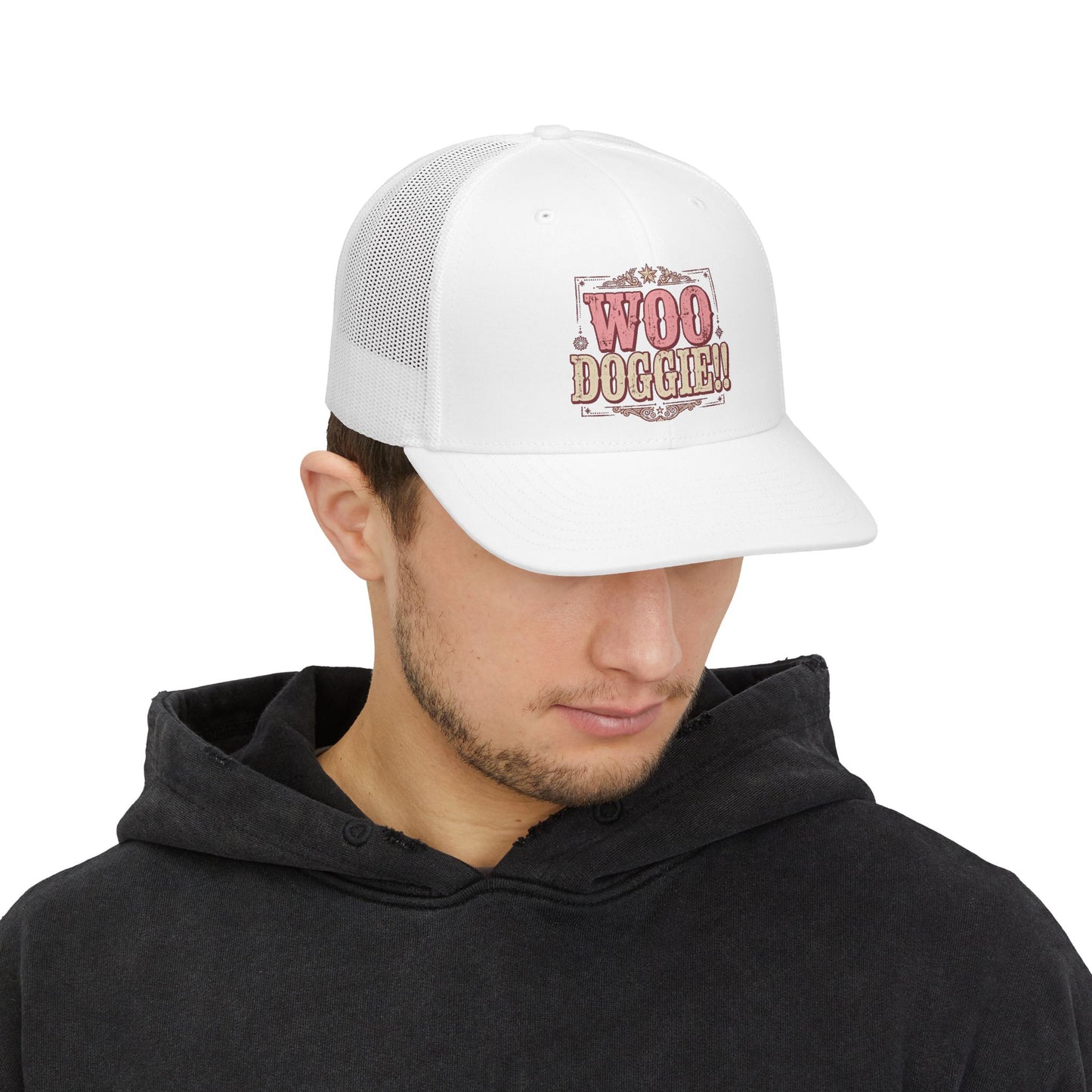 Woo Doggie Trucker Hat- Embroidered Cowboy Hat- Funny Dog Mom Trucker Cap- Western Dog Lover Gift Mesh Back