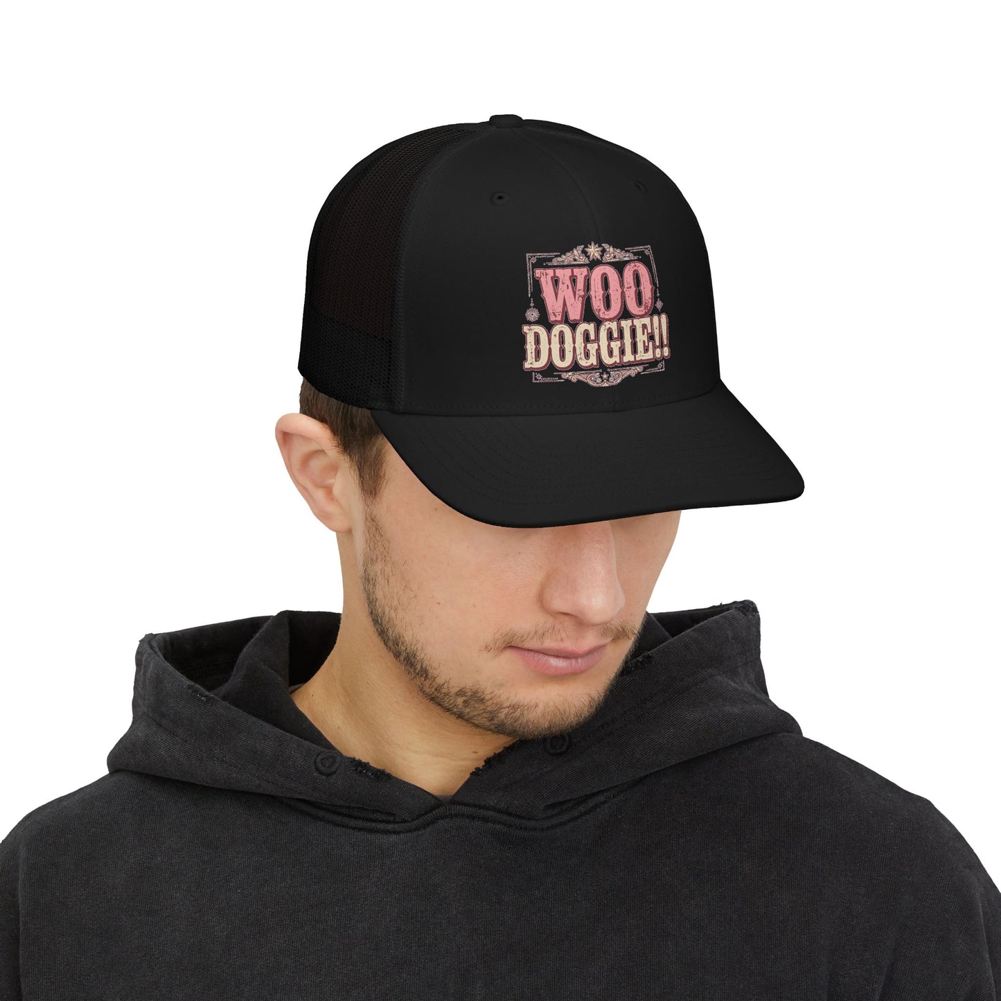Woo Doggie Trucker Hat- Embroidered Cowboy Hat- Funny Dog Mom Trucker Cap- Western Dog Lover Gift Mesh Back