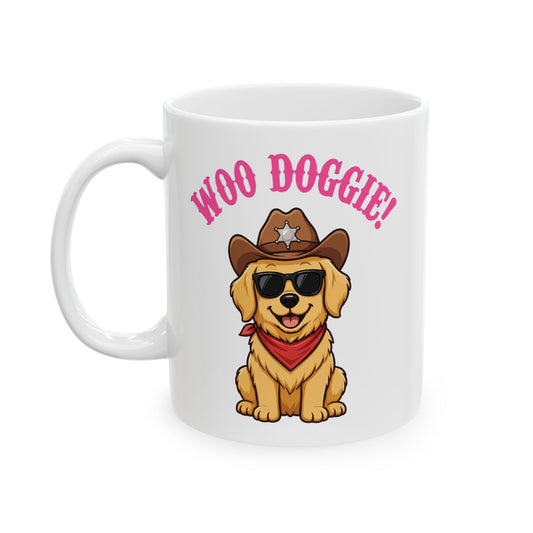Woo Doggie Cowboy Dog Mug - Funny Golden Retriever Coffee Mug - Western Dog Mom Gift - Cute Cowboy Pup 11oz, 15oz